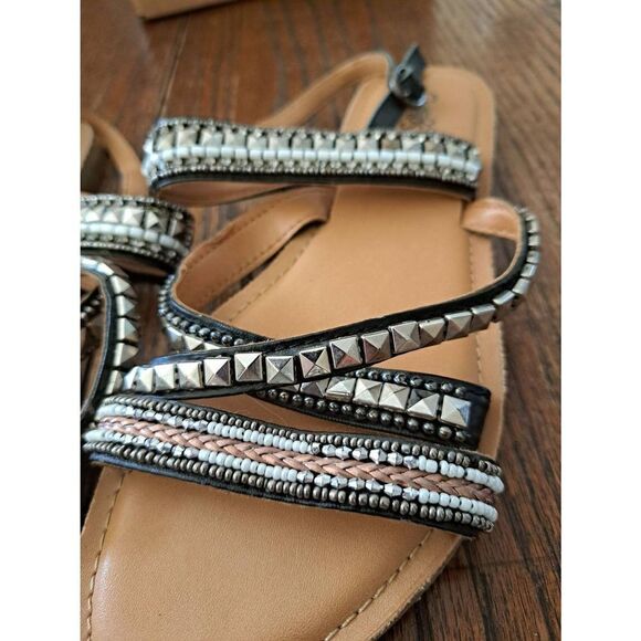 9 Carlos Santana Ankle Strap Embellished Beaded Rhinestone Leather Shoes Sandals - Picture 6 of 7